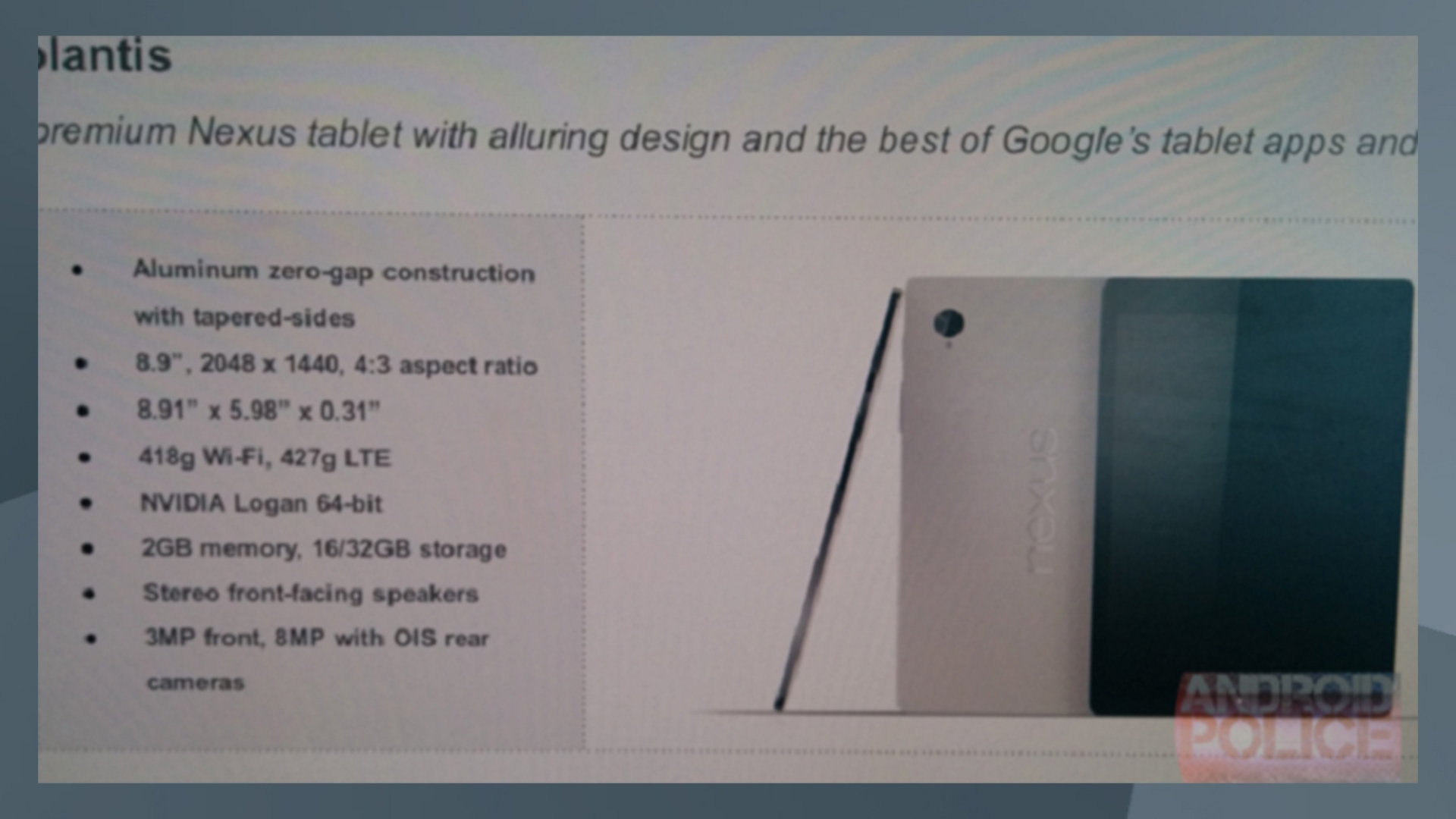 Der Leak zeigt ein frühes Design und die Schlüsseleigenschaften des Nexus Tablets von HTC