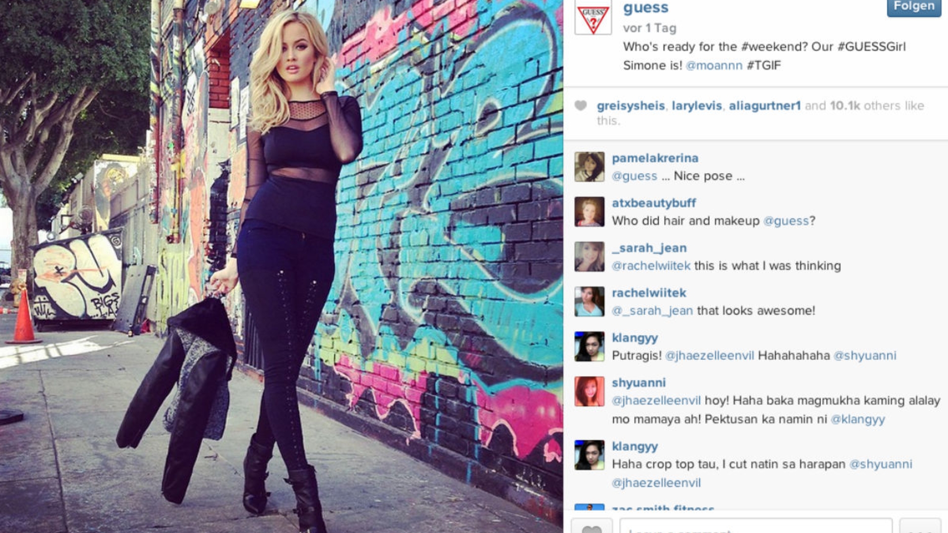 Auf Instagram zeigt Guess die ersten Fotos der Kampagne mit Simone Holtznagel.  Auf Instagram zeigt Guess die ersten Fotos der Kampagne mit Simone Holtznagel.