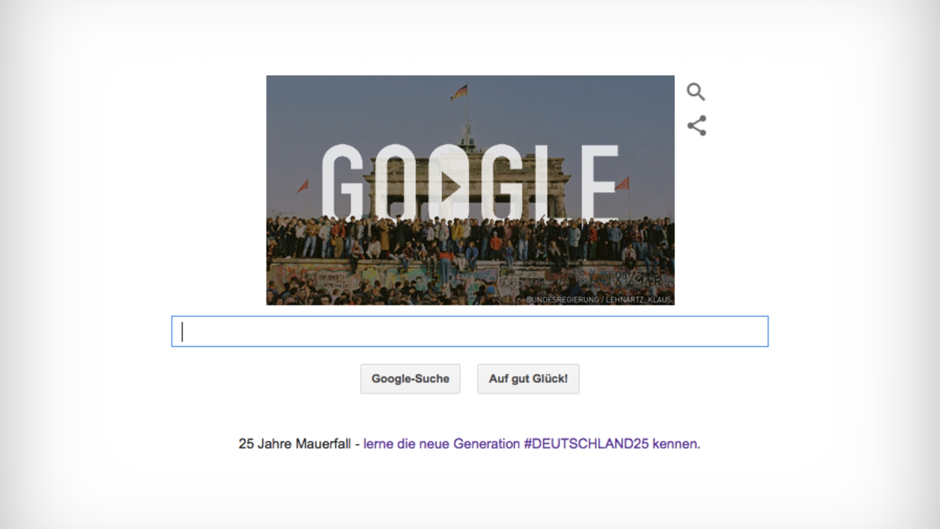 So präsentiert sich die Google-Startseite am 25. Jahrestag des Mauerfalls