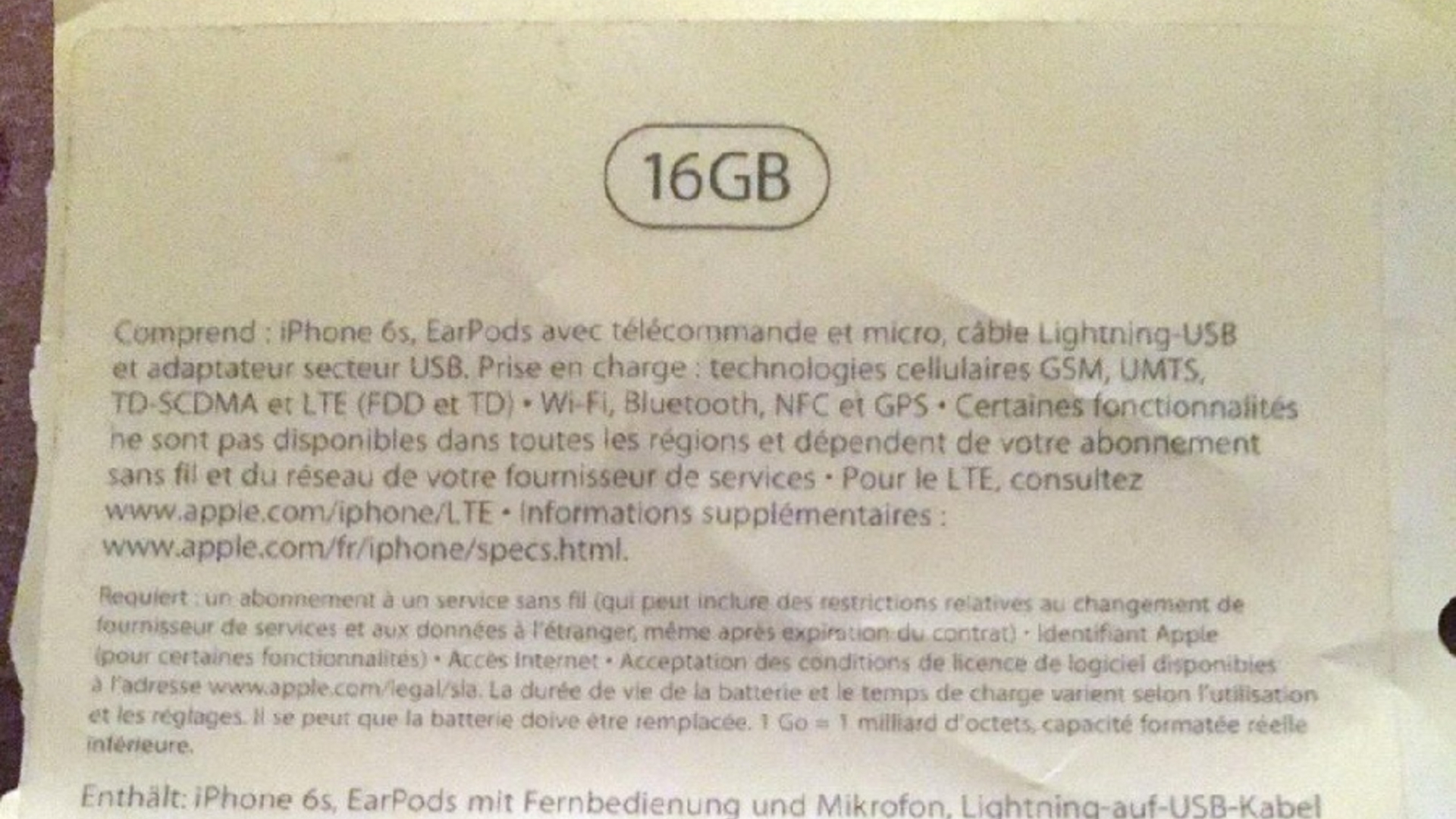 Das Dokument könnte aus einer Verpackung des neuen iPhone 6s stammen Das Dokument könnte aus einer Verpackung des neuen iPhone 6s stammen