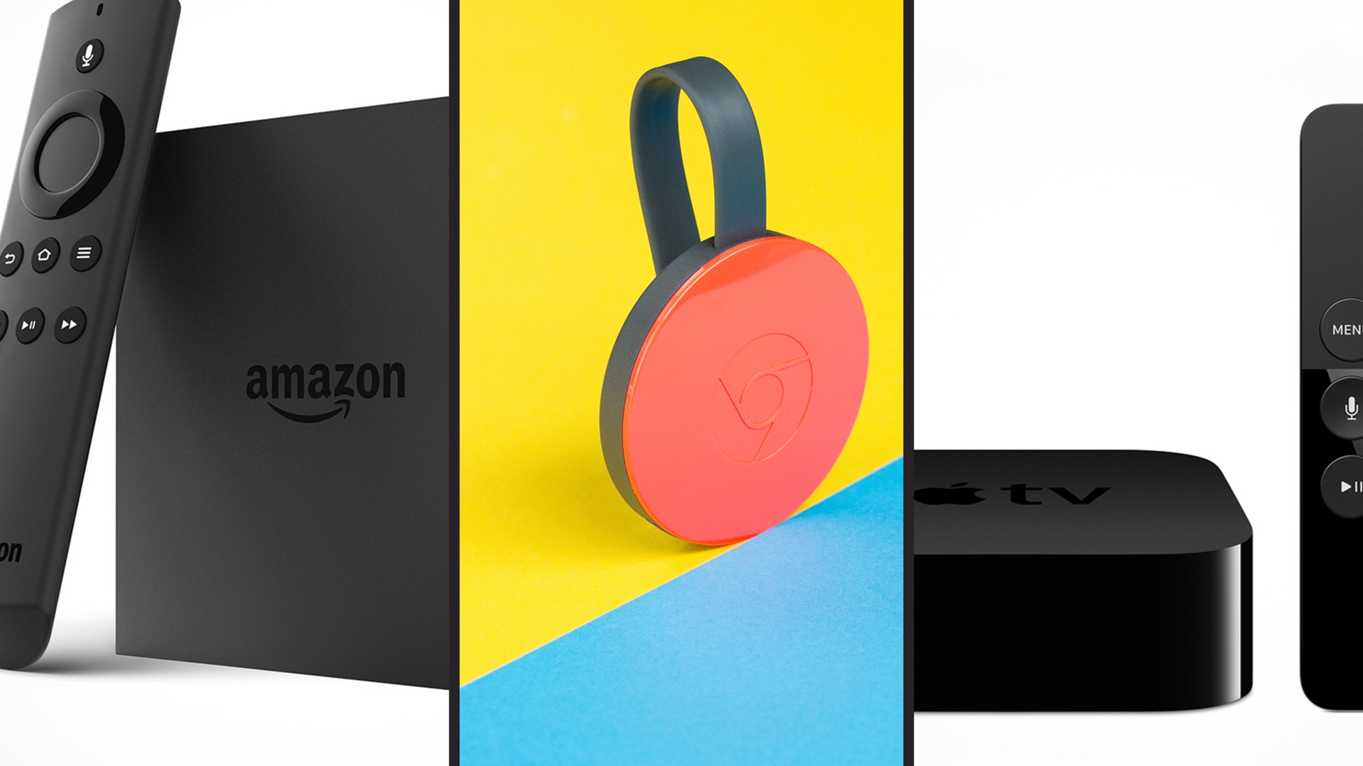 Apple TV, Amazon Fire TV und Google Chromecast im Vergleich.