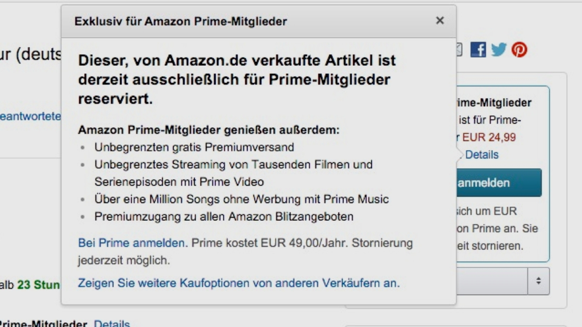 Amazon Prime reservierte Produkte