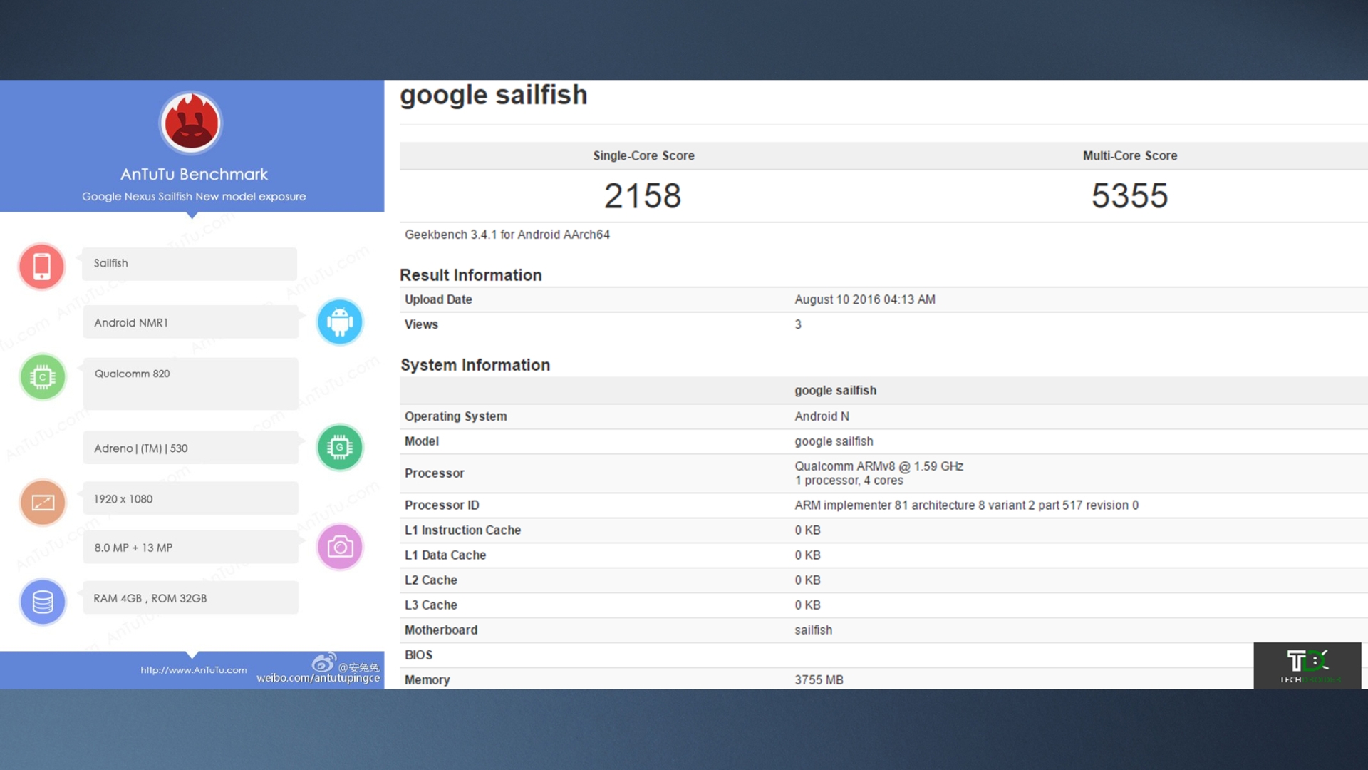 HTC Nexus Sailfish Twitter Steve Hemmerstoffer TechDroider Geekbench Antutu