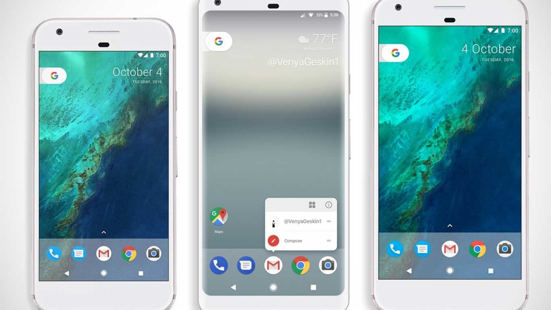 So könnte das Google Pixel 2 XL im Vergleich zum Pixel (links) und Pixel XL (rechts) aussehen So könnte das Google Pixel 2 XL im Vergleich zum Pixel (links) und Pixel XL (rechts) aussehen