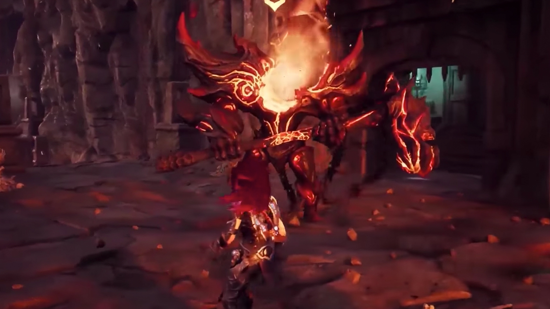 Darksiders 3: Fighting a Lava Brute Darksiders 3: Fighting a Lava Brute