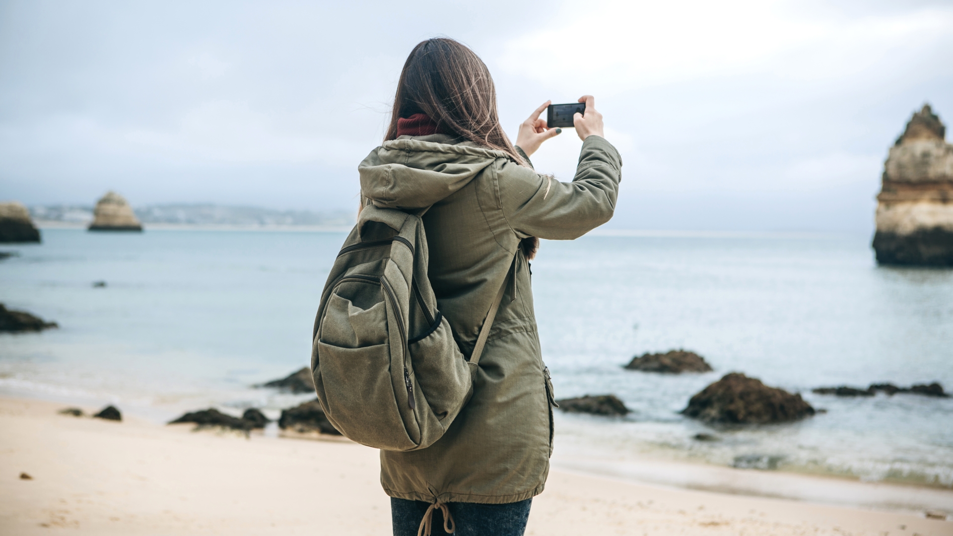 Smartphone, Fotografie, Kamera, Objektiv, Zoom, Frau, Urlaub, Strand, Meer