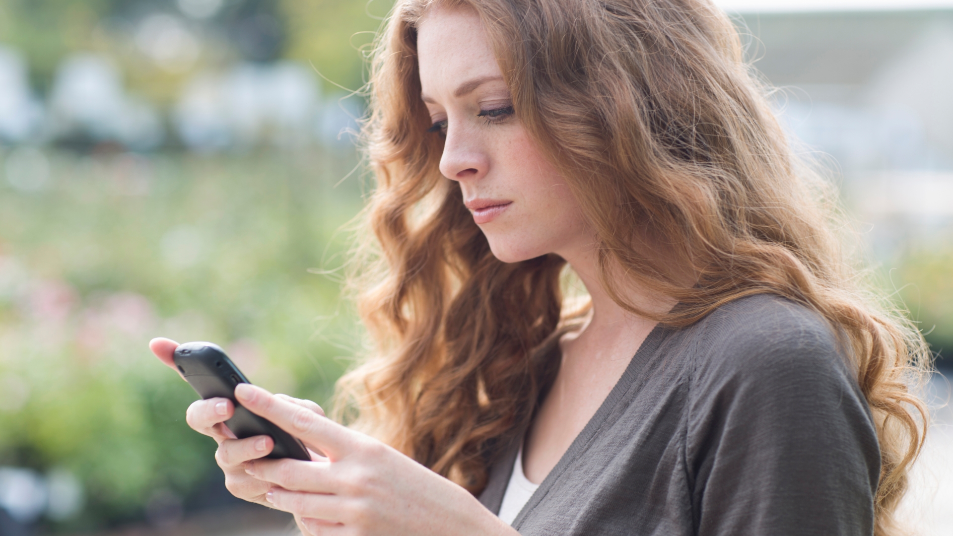 Frau, Handy, Trauer Frau, Handy, Trauer