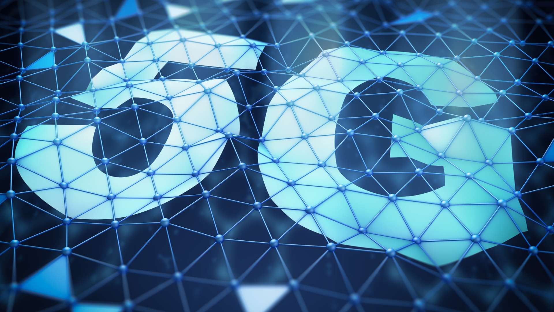 DPA Picture Alliance Zoonar 31391274 Netz aus Dreiecken mit 5G-Schriftzug