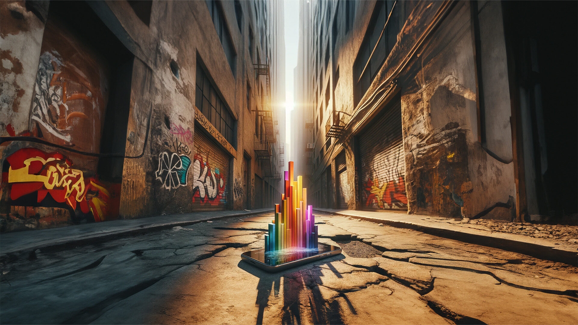 Die Statistik zeigt: Fake-Shops sorgen für einen hohen Millionenschaden  Umfrage-Balken kommen aus einem Handy-Display heraus