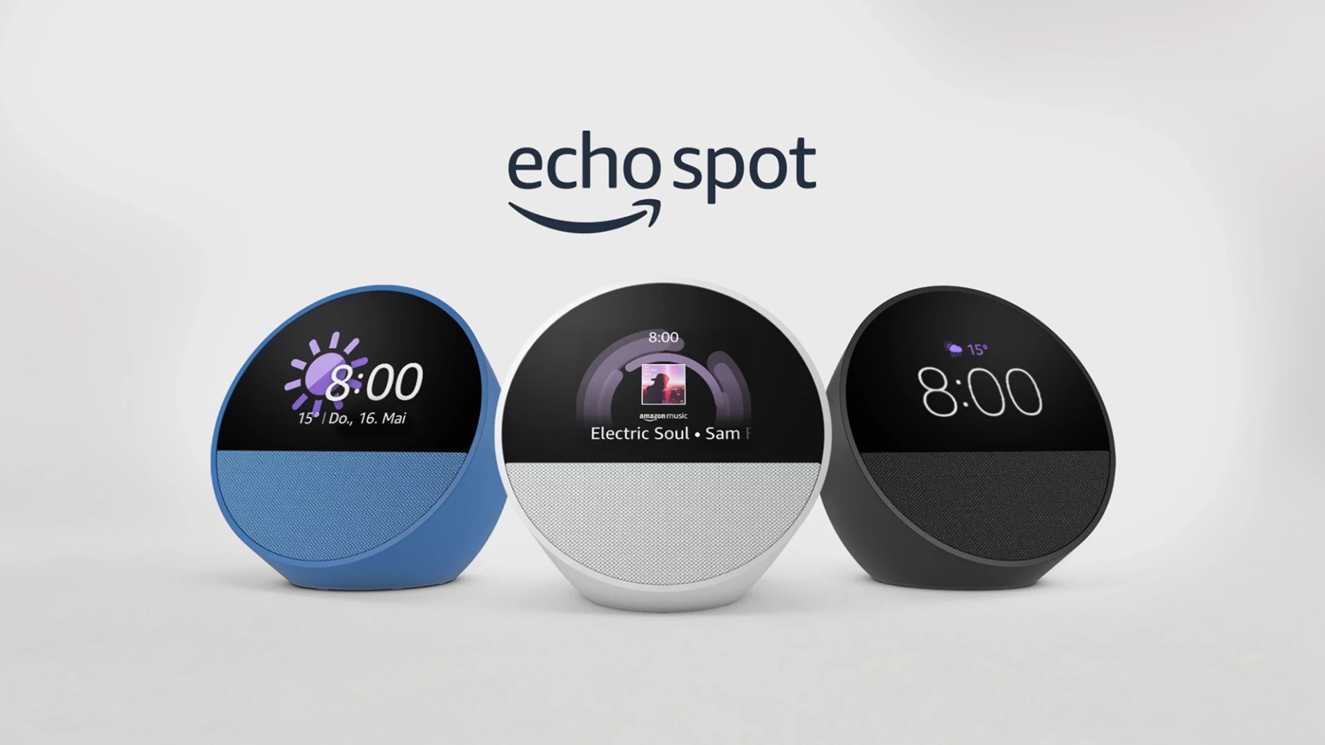 So sieht der neue Echo Spot aus Echo Spot 2024 in drei Ausführungen