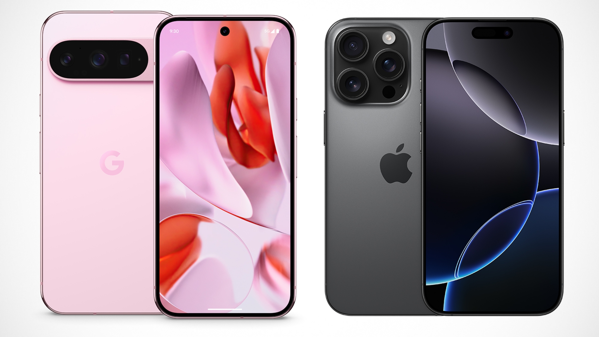 Google Pixel 9 Pro (l.) und iPhone 16 Pro (r.) im Vergleich Google Pixel 9 Pro vs. iPhone 16 Pro