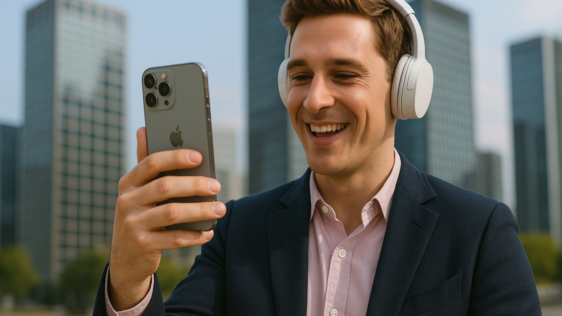 Mann mit Smartphone und Kopfhörern