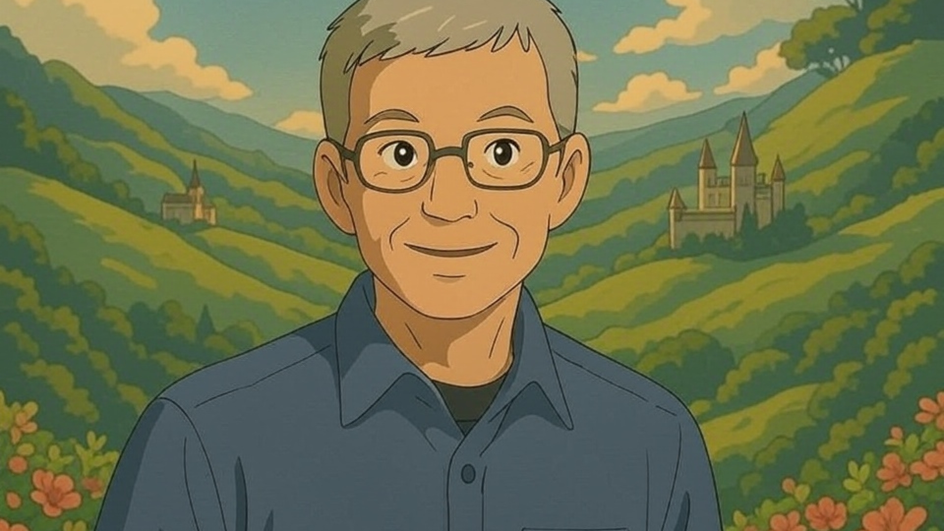 Tim Cook als Anime-Charakter: Den Hintergrund hat Grok frei erfunden Tim Cook animiert im Studio Ghibli-Stil
