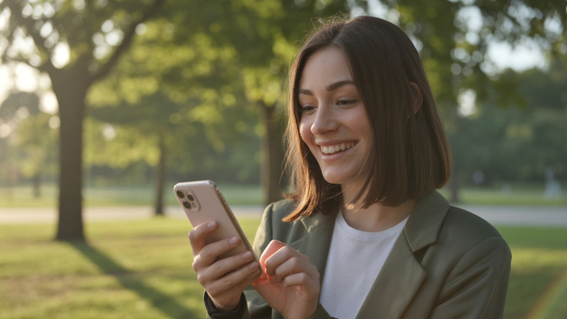 AppleCare+: Wie lange ist die Laufzeit Frau mit Smartphone im Park