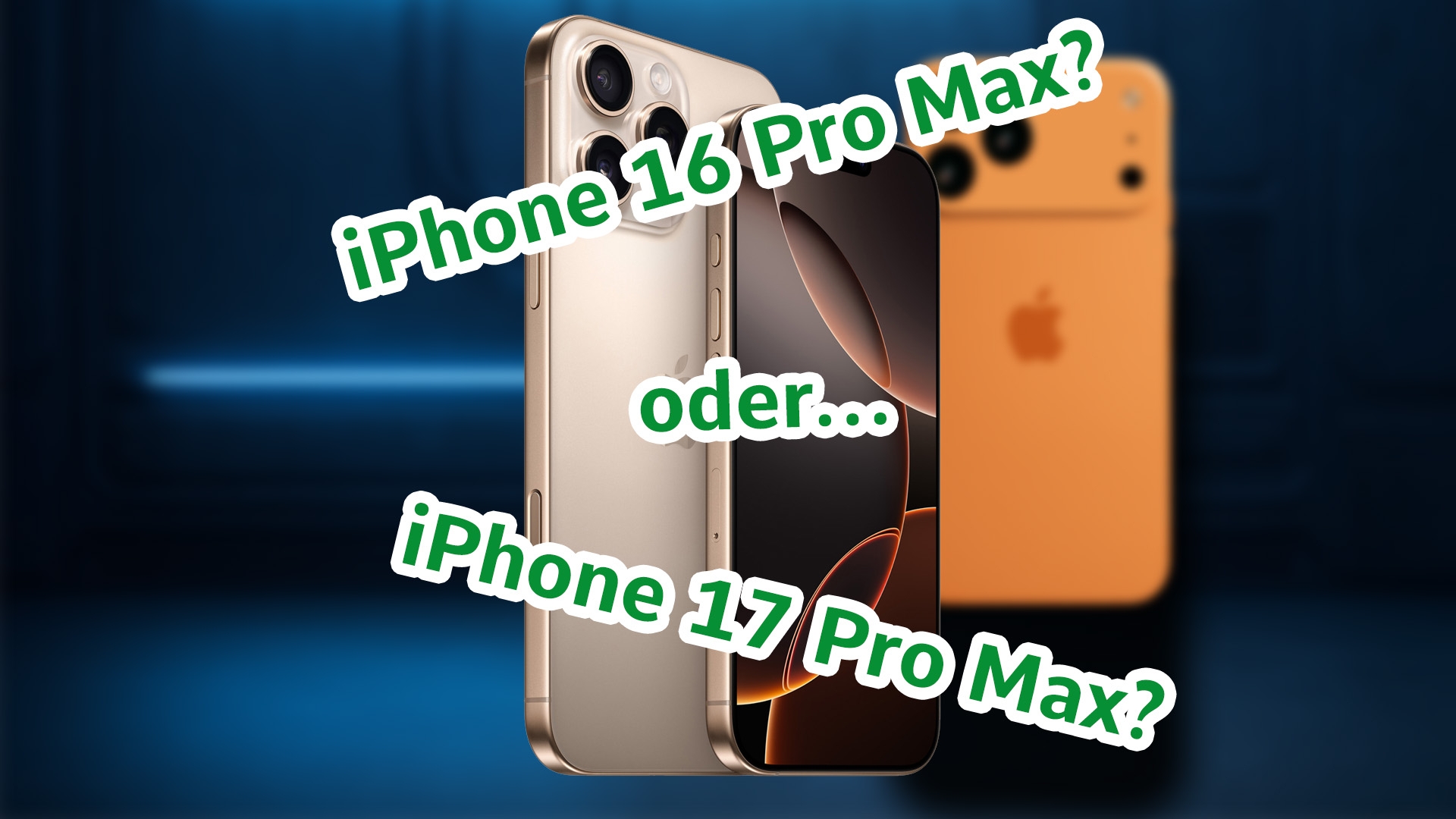 Das iPhone 16 Pro Max (Bild: Die etwas kleinere Pro-Version) ist kurz vor Release des iPhone 17 Pro Max günstiger. Solltet ihr noch schnell zugreifen? Das iPhone 16 Pro Max, im Schatten steht das iPhone 17 Pro Max