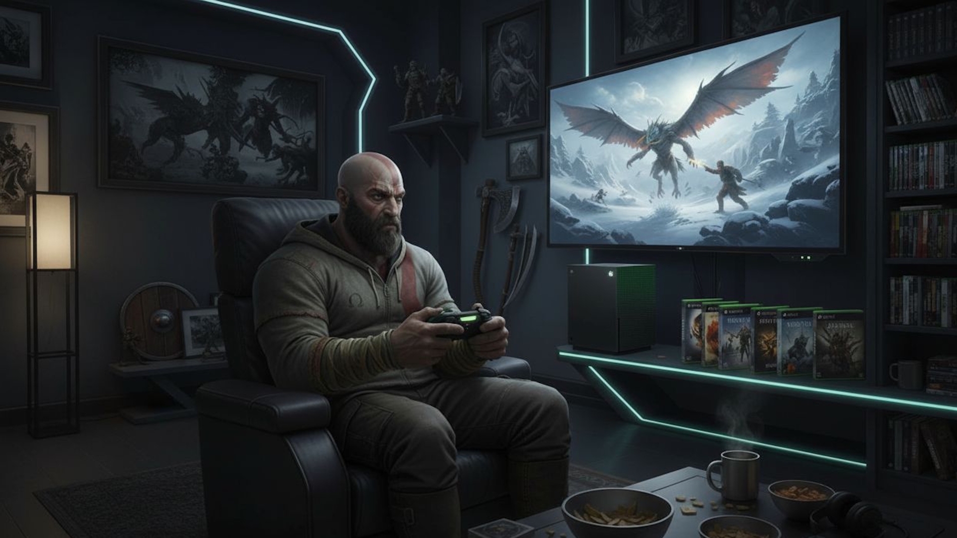 Kratos spielt Xbox