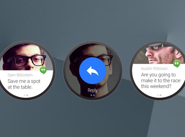 Android Wear zeigt Benachrichtigungen auf runden, wie auf eckigen Smartwatch-Displays