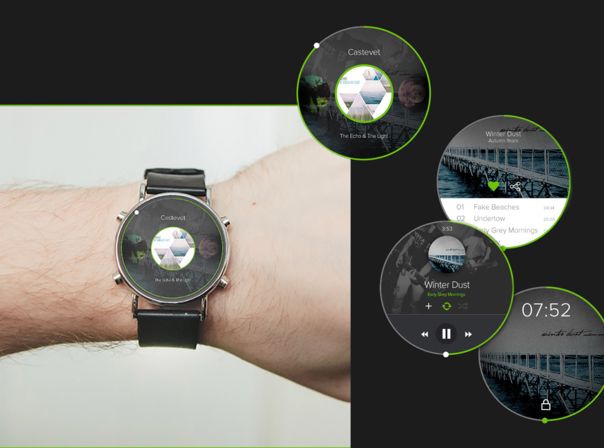 Das iWatch-Konzept mit Spotify zeigt vier physische Buttons inklusive Touchscreen