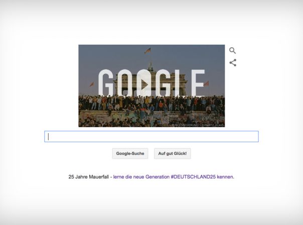 So präsentiert sich die Google-Startseite am 25. Jahrestag des Mauerfalls