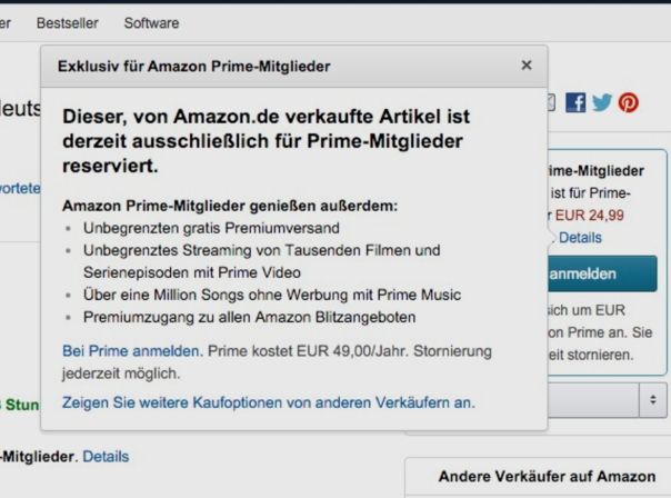 Amazon Prime reservierte Produkte