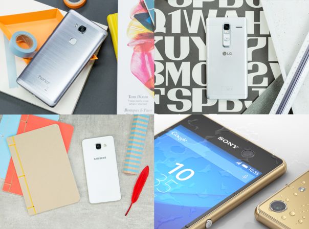 Die neue Premium-Mittelklasse: Honor 5X, LG Class, Galaxy A5, Sony Xperia M5 (v. li. oben nach re. unten)