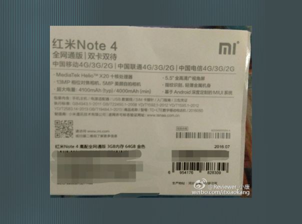 Xiaomi Redmi Note 4 Specs Leak