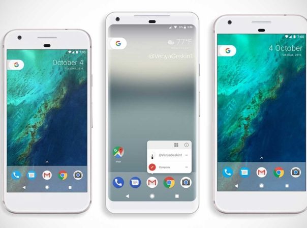 So könnte das Google Pixel 2 XL im Vergleich zum Pixel (links) und Pixel XL (rechts) aussehen