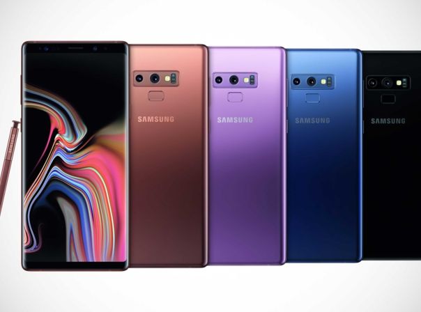 Samsung Galaxy Note 9 in Gold, Lila, Schwarz und Blau