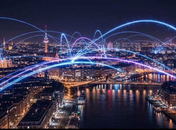 Der Datenverbrauch in Deutschland steigt. Aber wie viel benötigt ihr bei eurem Nutzungsverhalten? Mobilfunkströme sichtbar in einer Großstadt