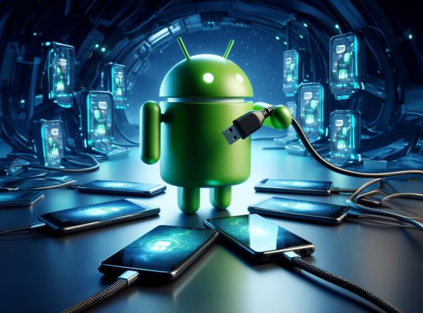 Android mit Handys und Kabel