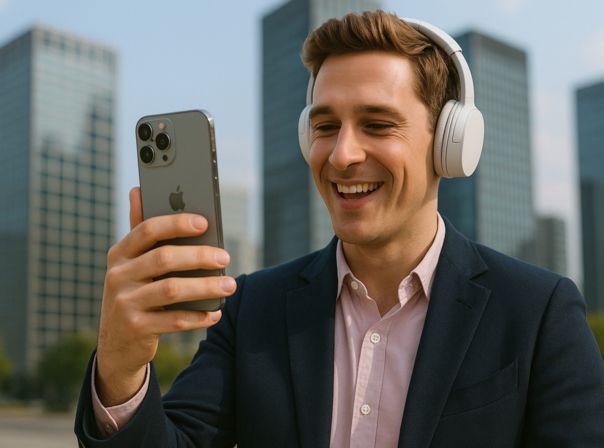 Mann mit Smartphone und Kopfhörern