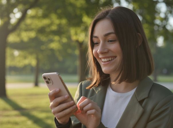 Frau mit Smartphone im Park