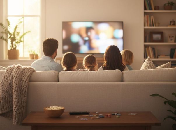 Eine Familie schaut TV