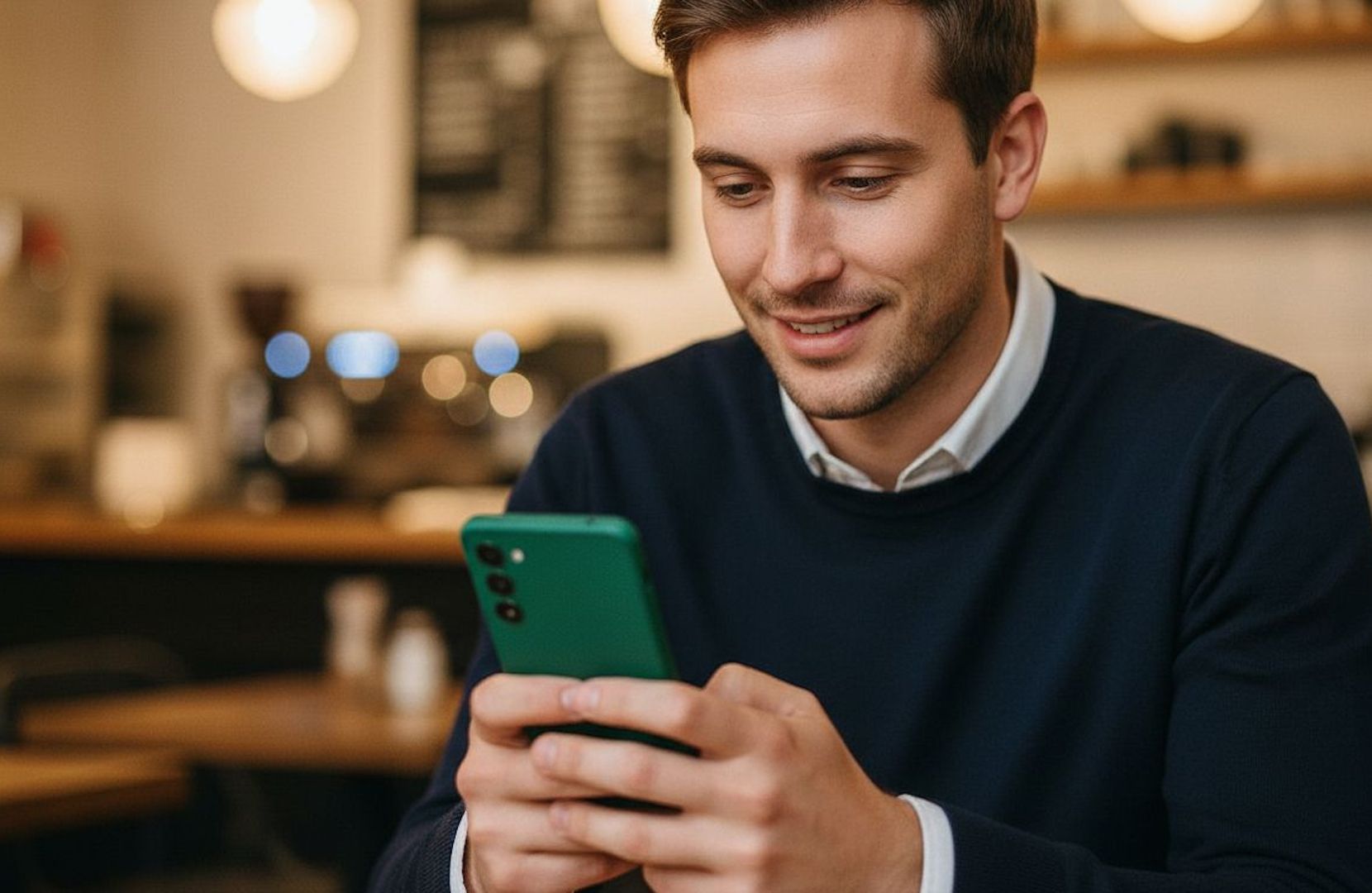 Mann mit grünem Smartphone