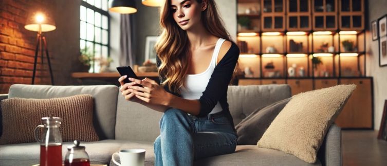 Beste Dating Apps Beitragsbild: Junge Frau nutzt ihr Handy