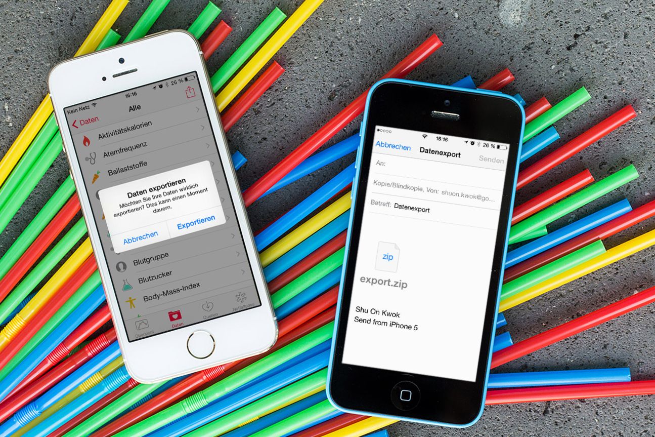 iOS 8 Health Datenexport iOS 8 Health Daten können direkt exportiert und an den eigenen Arzt verschickt werden.