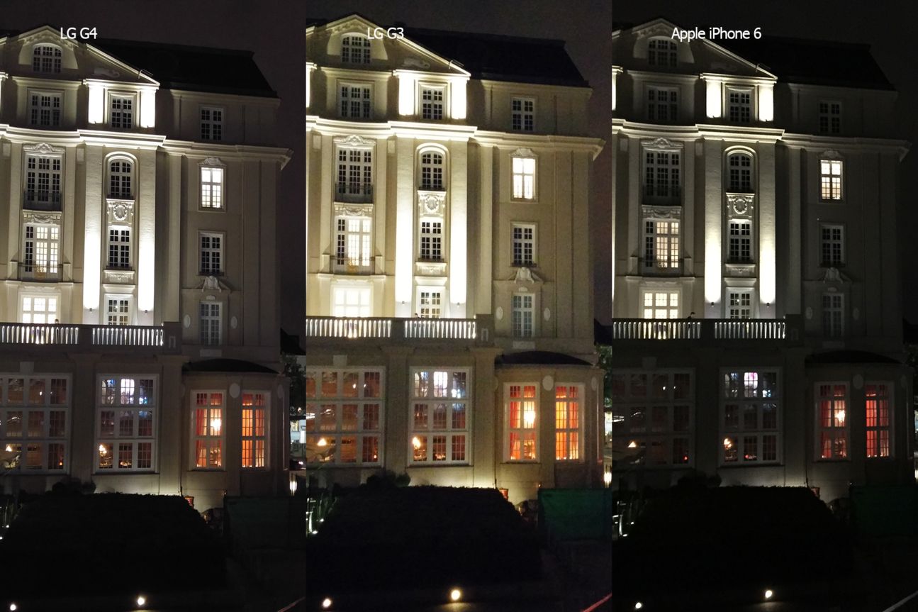 Kameravergleich LG G4, iPhone 6 und LG G3: Nachts an der Spielbank.