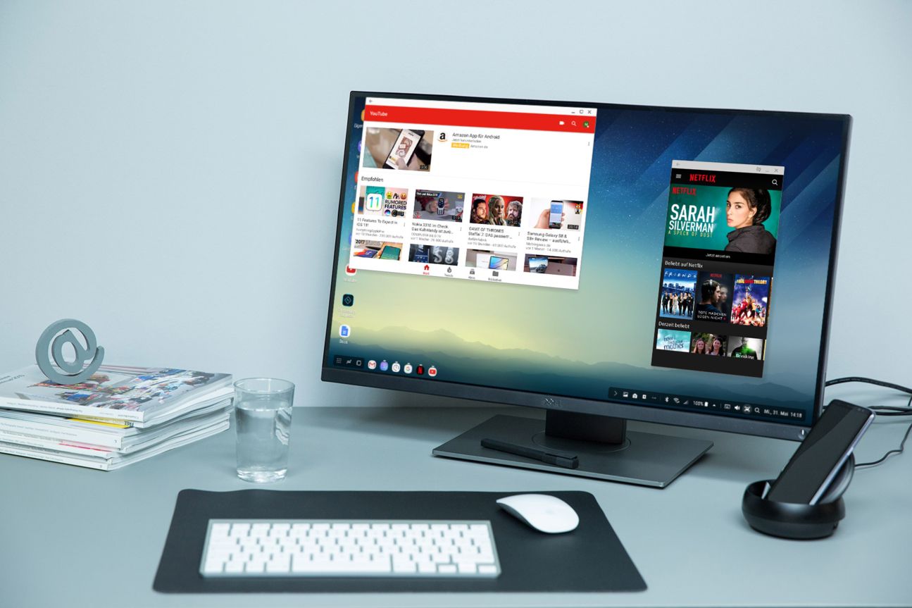 Samsung DeX macht aus einem Handy einen Desktop-Computer (hier am Beispiel des Galaxy S8)
