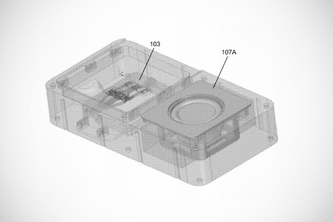 Ein modulares Gadget aus Facebooks-Patentantrag. Dies ist aber eher ein Lautsprecher und kein Smartphone.