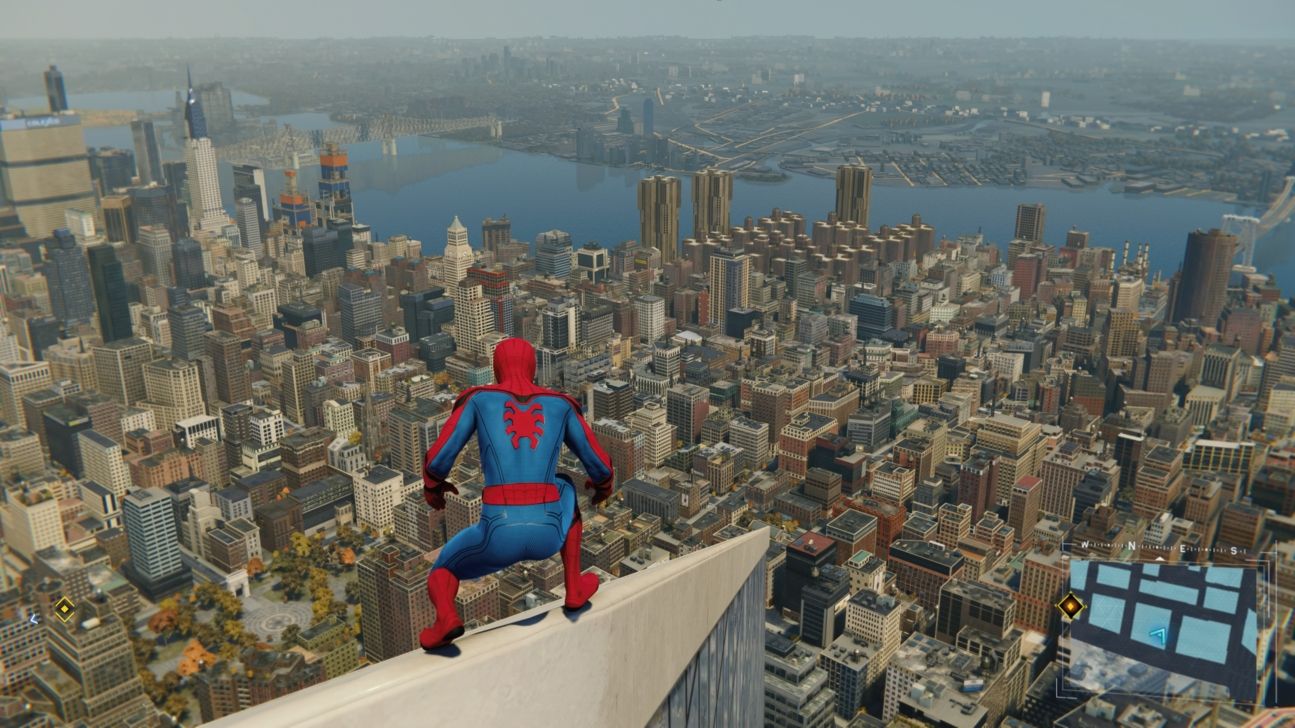 Spider-Man blickt auf Manhattan herab
