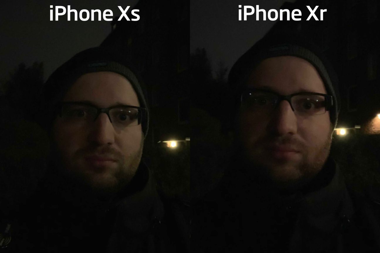 Vergleich iPhone Xs und Xr Selfie von Curved-Redakteur Jan bei Nacht