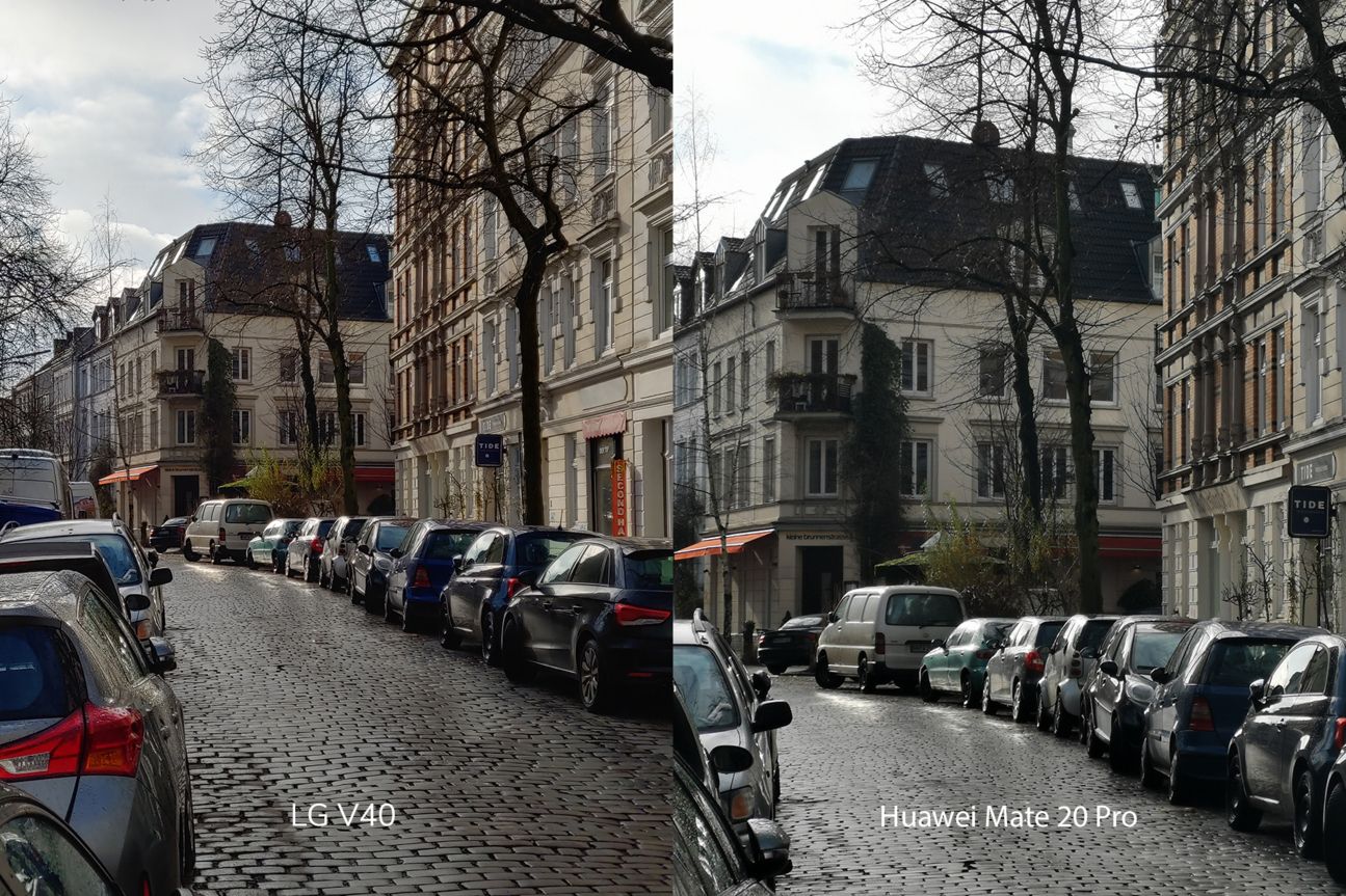 Kameravergleich LG V40 und Huawei Mate 20 Pro Straßenzug