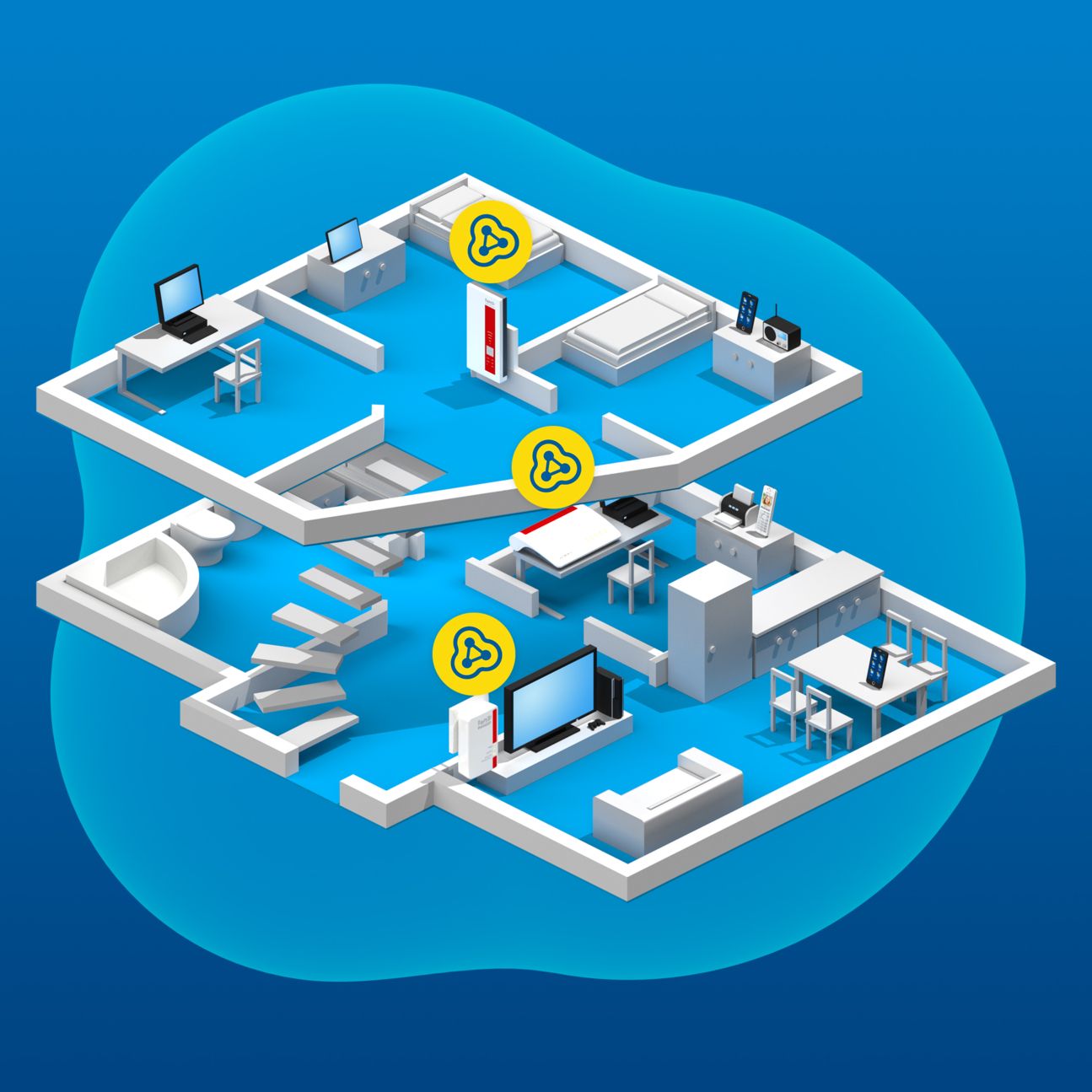 Mit einem Repeater erhöht ihr die Reichweite eures WLAN-Netzwerkes, auch über mehrere Etagen.
