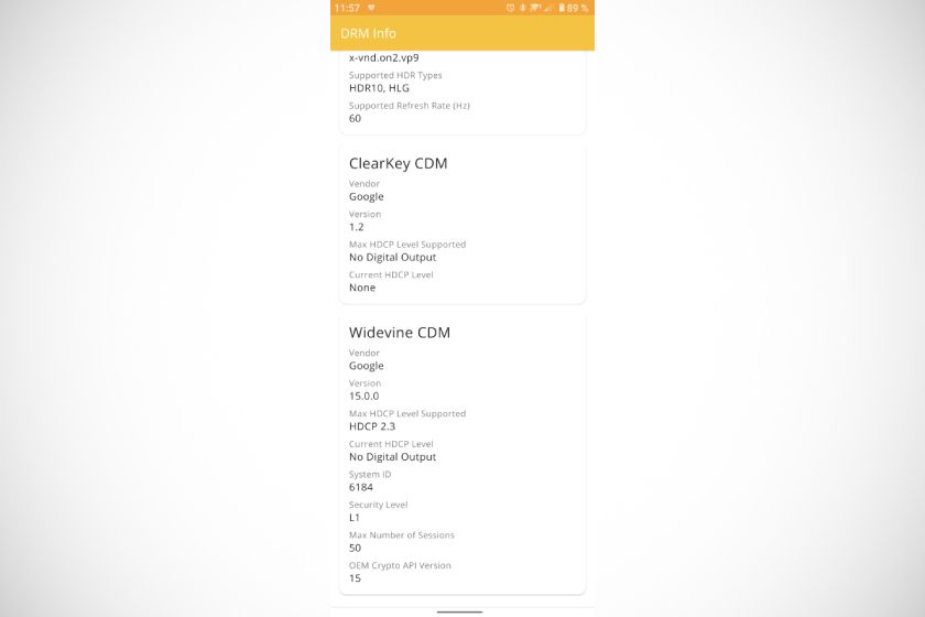 Screenshot DRM Info Widevine Level