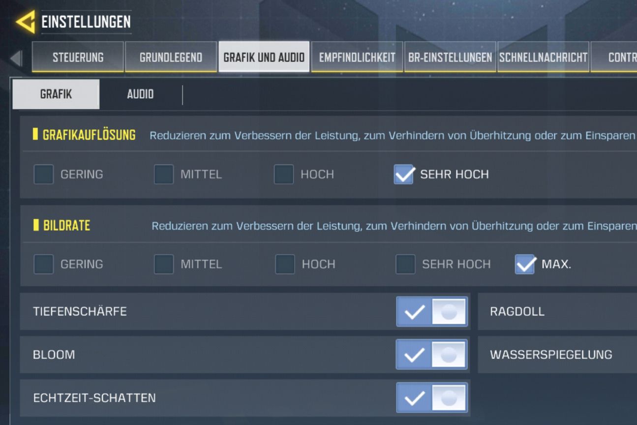 Galaxy S21 Plus CoD Grafik Galaxy S21 Plus CoD Grafikeinstellungen