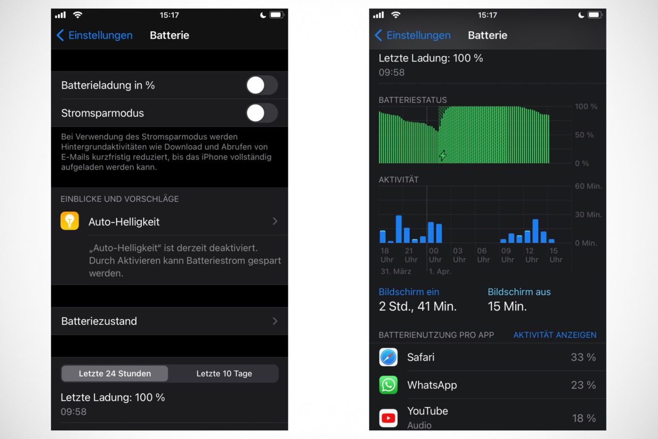 Akku-Einstellungen in iOS Akku-Einstellungen in iOS