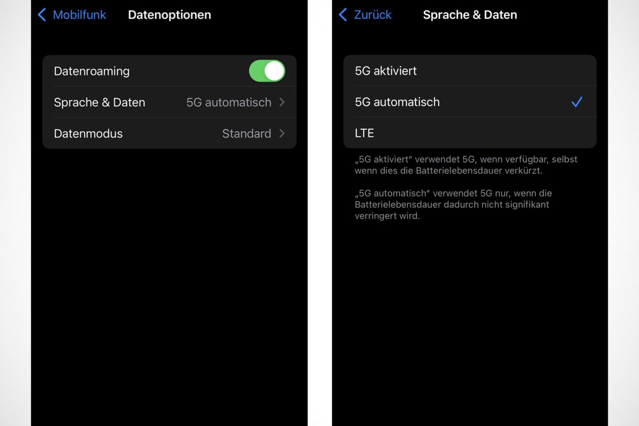 iPhone 5G Einstellungen iPhone 5G Einstellungen