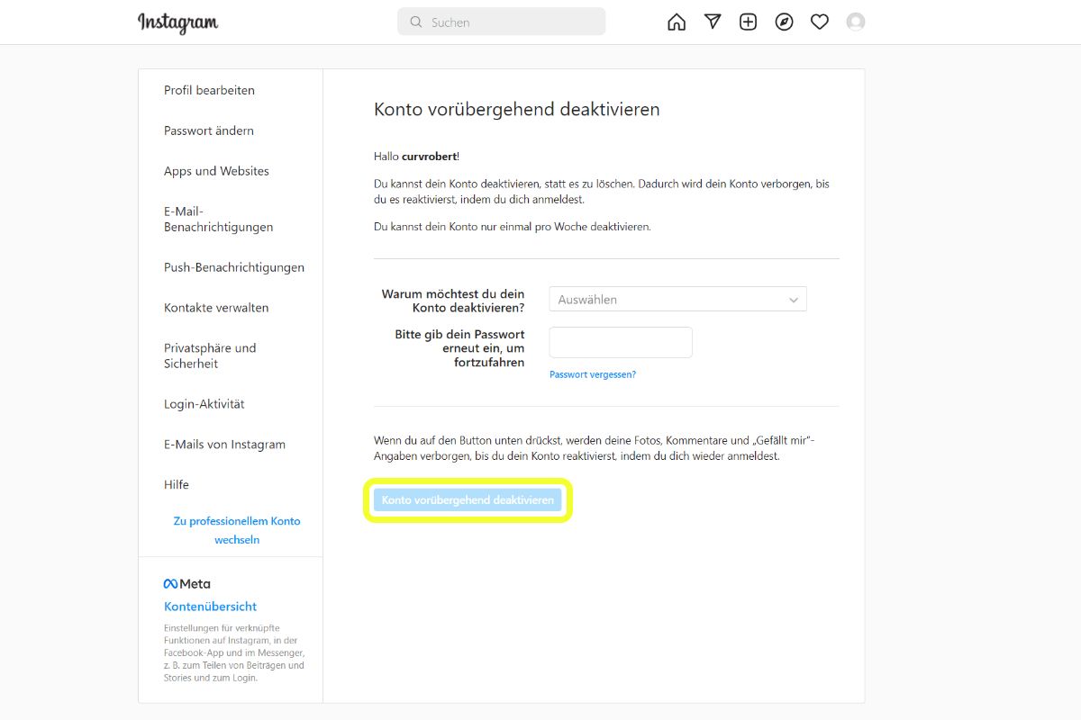 Instagram-Account deaktivieren 3
