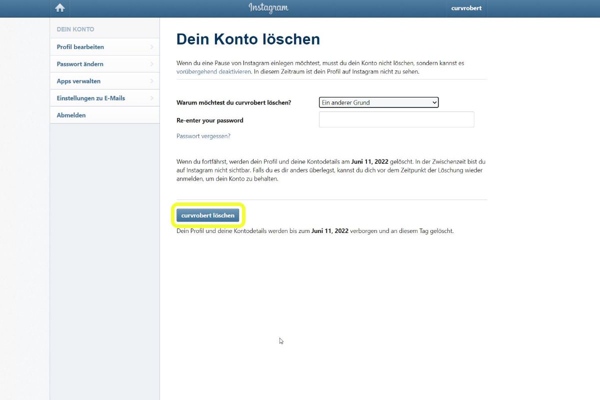 Instagram-Account löschen Link Browser Instagram-Account löschen Link Browser