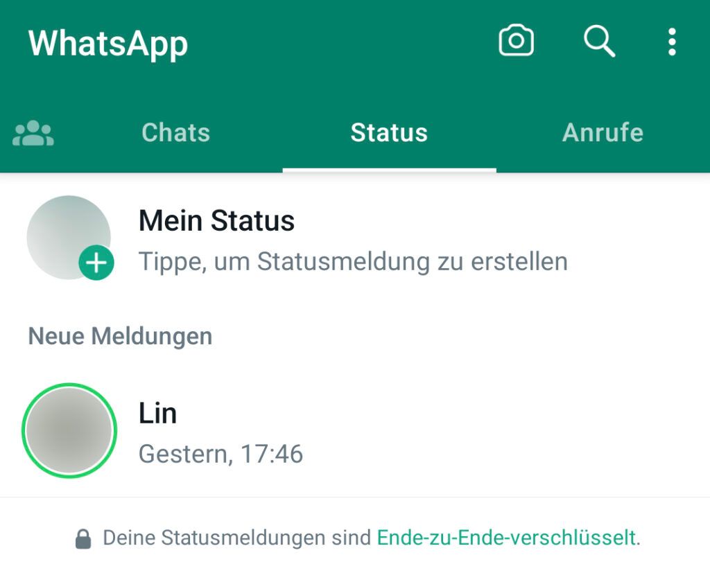 WhatsApp Grüner Kreis im Status-Tab WhatsApp Grüner Kreis im Status-Tab